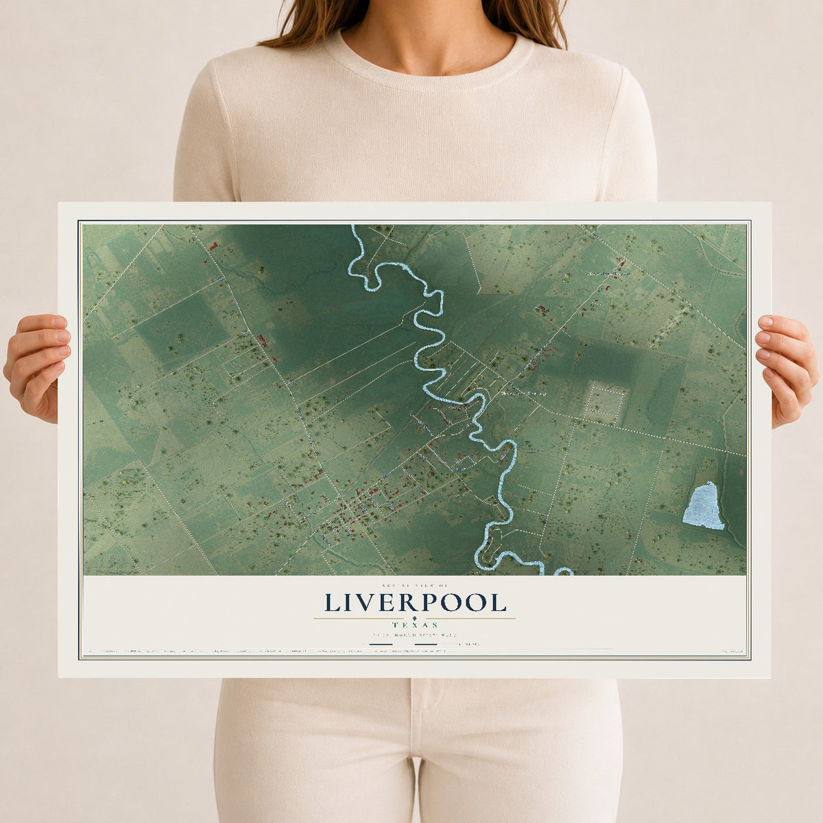 Map of Liverpool, Texas, 12 x 18 inch unframed archival matte print
