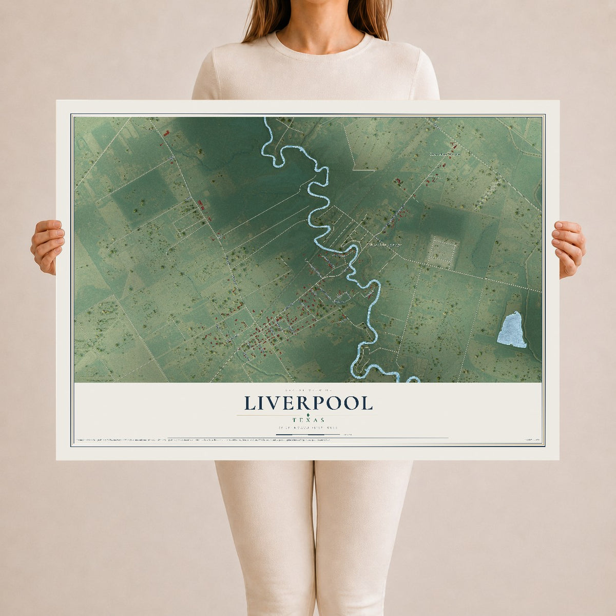 Map of Liverpool, Texas, 24 x 36 inch unframed archival matte print