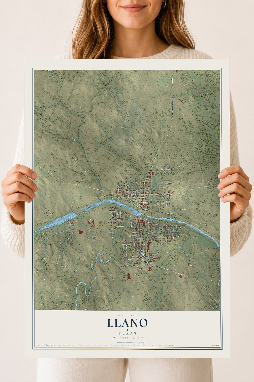 Map of Llano, Texas, 18 x 24 inch unframed archival matte print