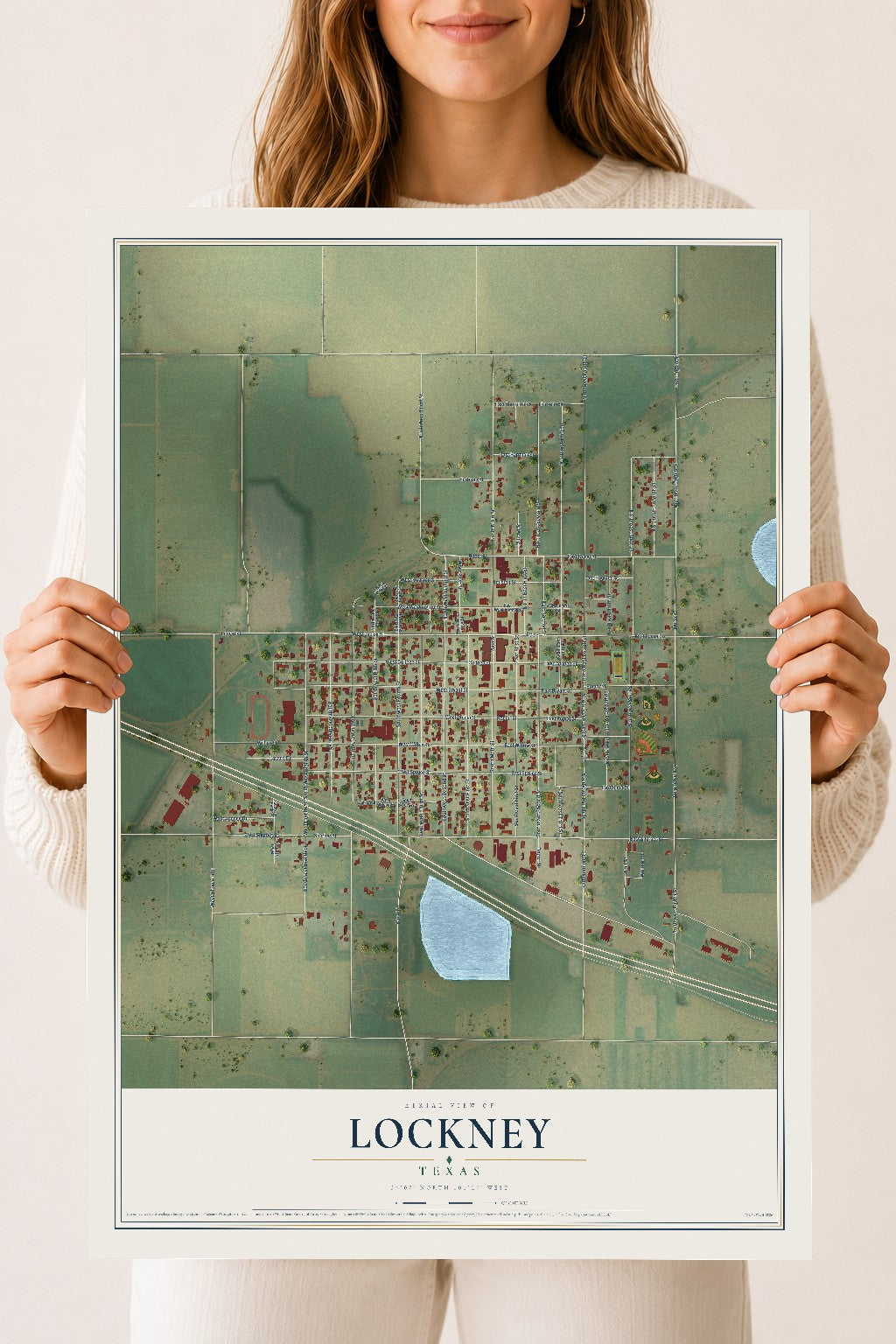 Map of Lockney, Texas, 18 x 24 inch unframed archival matte print