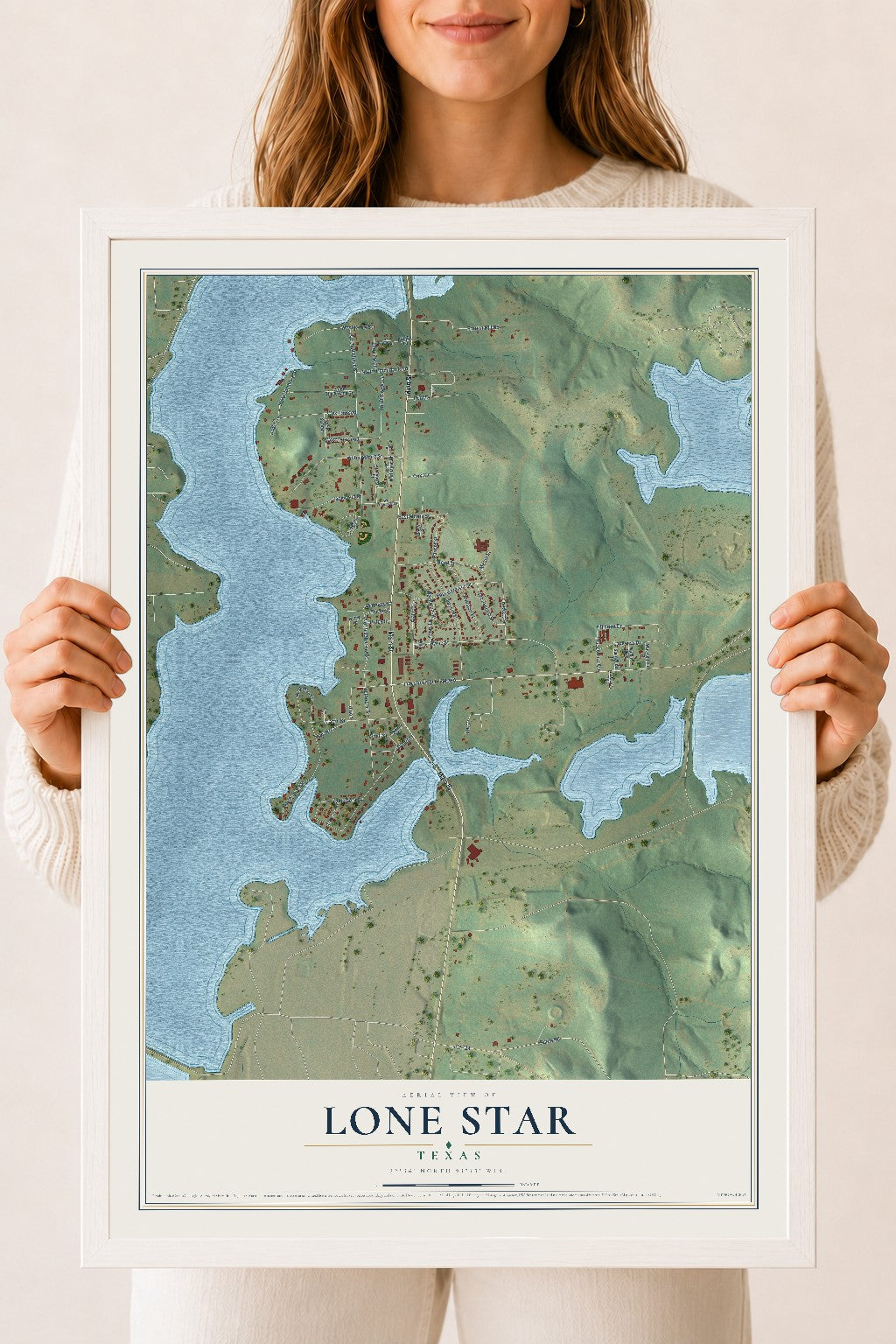 Map of Lone Star, Texas, 18 x 24 inch print in a white wood frame