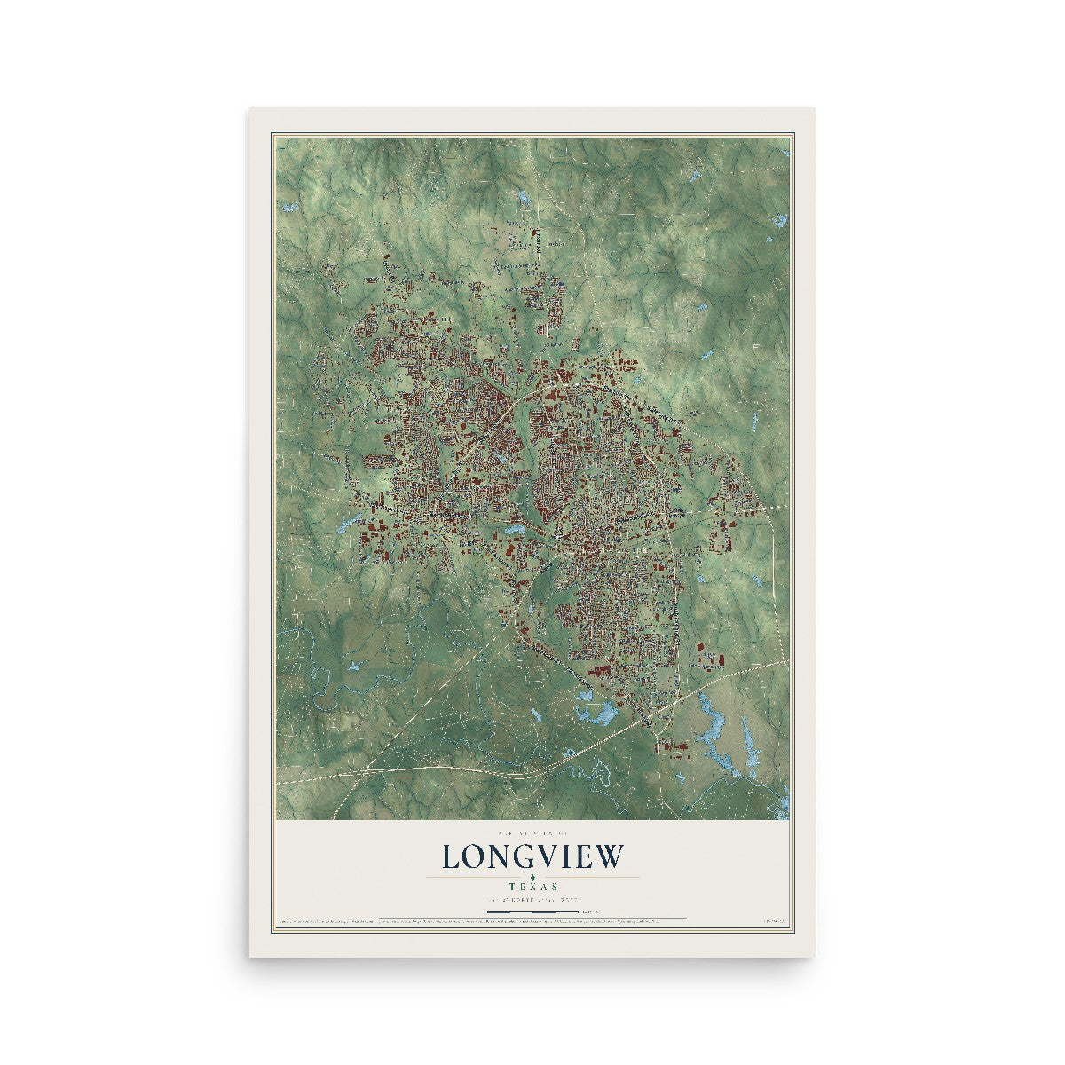 Map of Longview, Texas, 12 x 18 inch unframed archival matte print