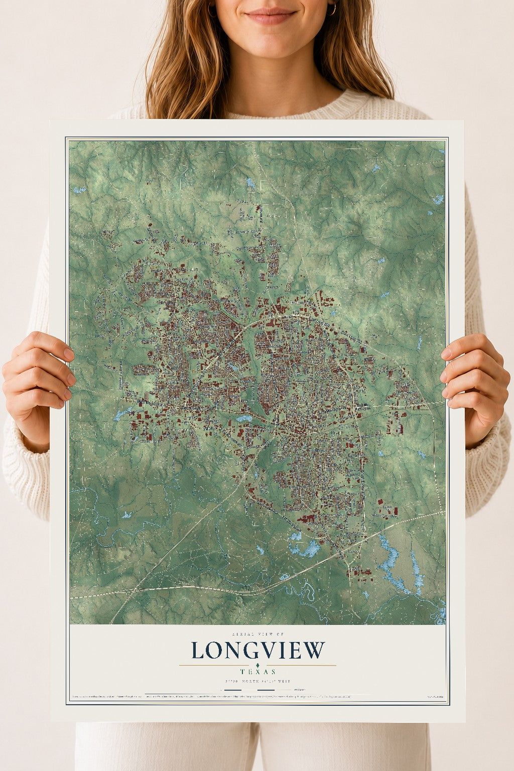 Map of Longview, Texas, 18 x 24 inch unframed archival matte print