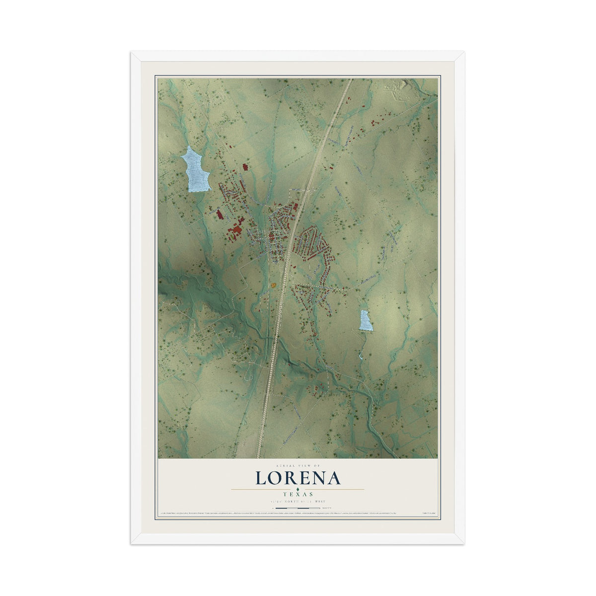 Map of Lorena, Texas, 12 x 18 inch print in a white wood frame