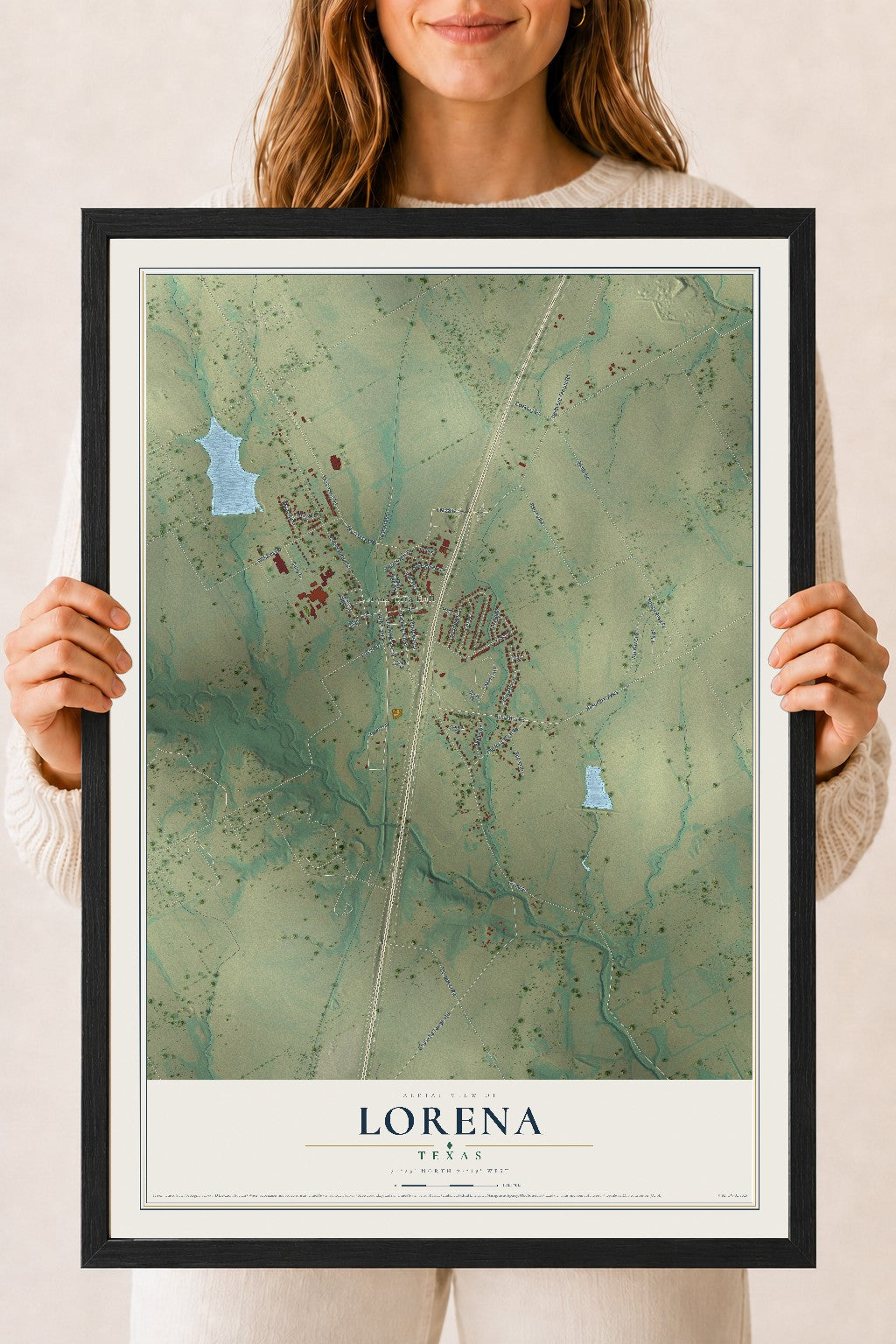 Map of Lorena, Texas, 18 x 24 inch print in a black wood frame