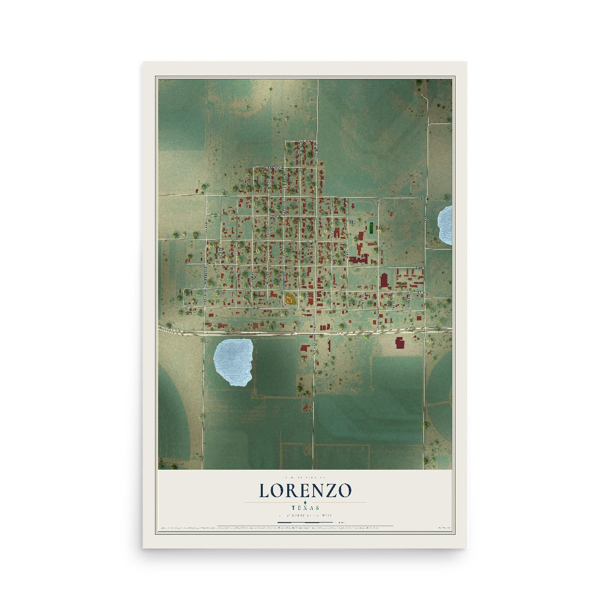Map of Lorenzo, Texas, 12 x 18 inch unframed archival matte print