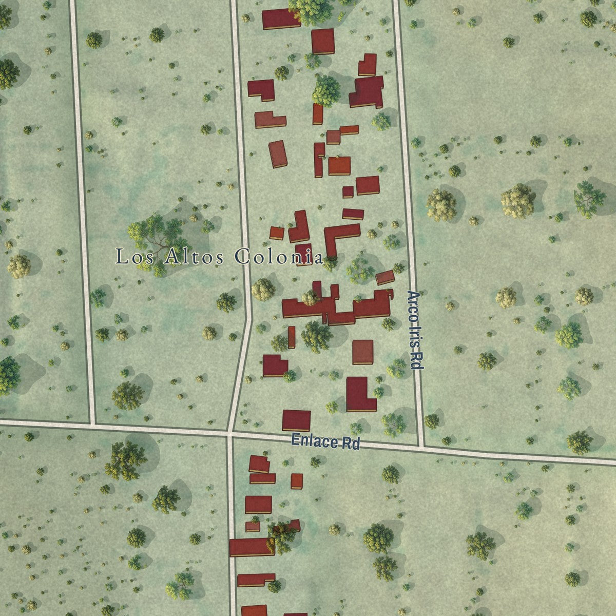 Close-up of the map of Los Altos, Texas print showing street and building detail