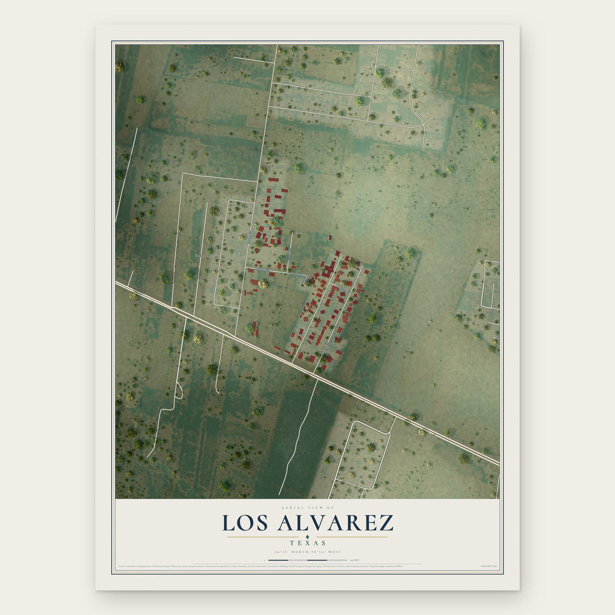 Los Alvarez, Texas map print, the full design