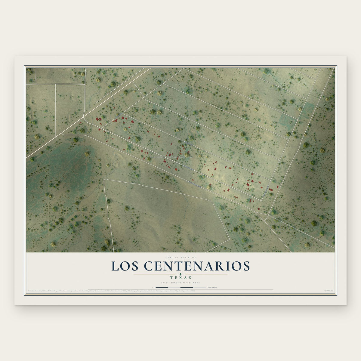 Los Centenarios, Texas map print, the full design
