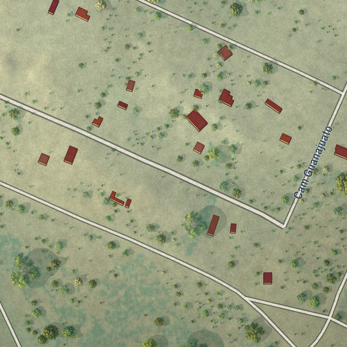 Close-up of the map of Los Centenarios, Texas print showing street and building detail