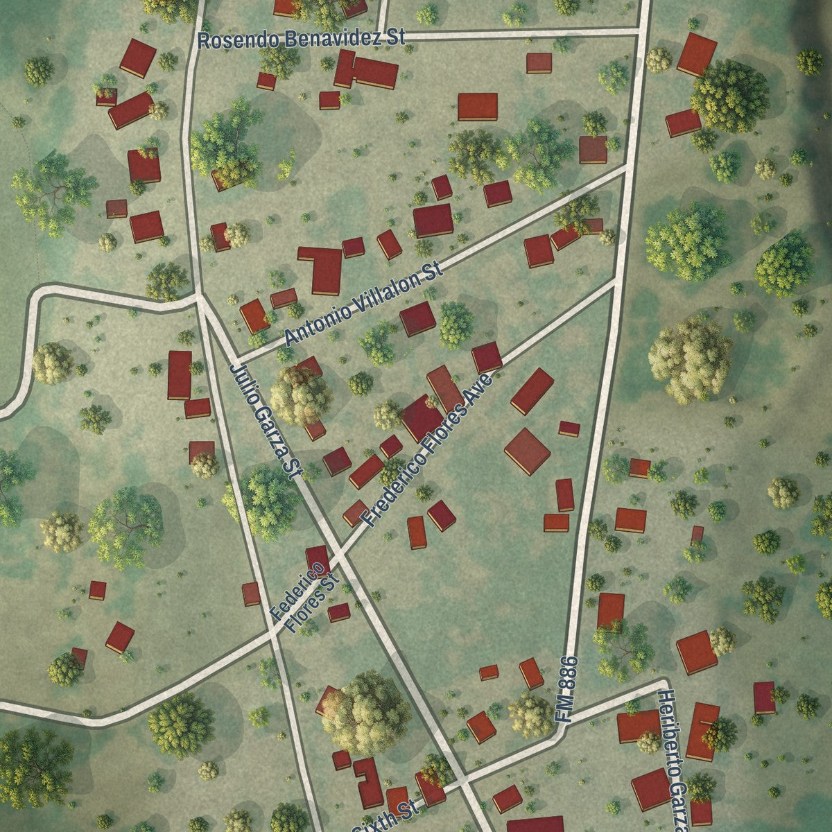 Close-up of the map of Los Ebanos, Hidalgo County, Texas print showing street and building detail