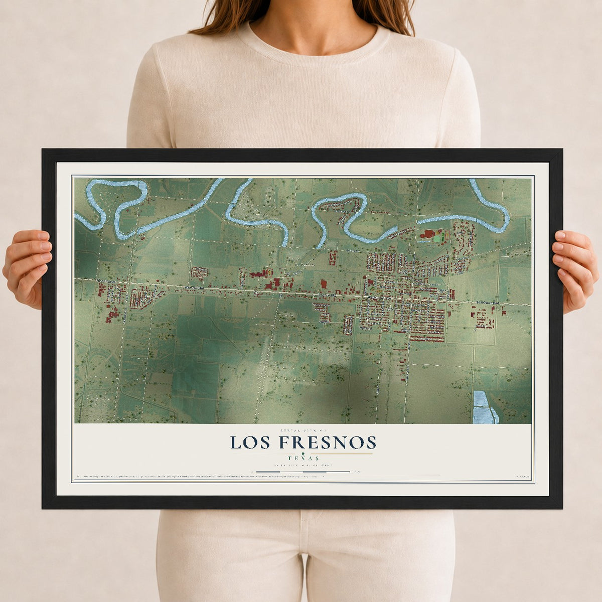 Map of Los Fresnos, Texas, 12 x 18 inch print in a black wood frame