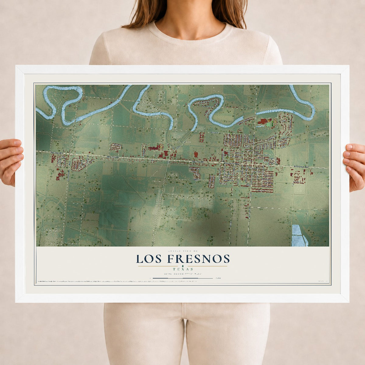 Map of Los Fresnos, Texas, 18 x 24 inch print in a white wood frame