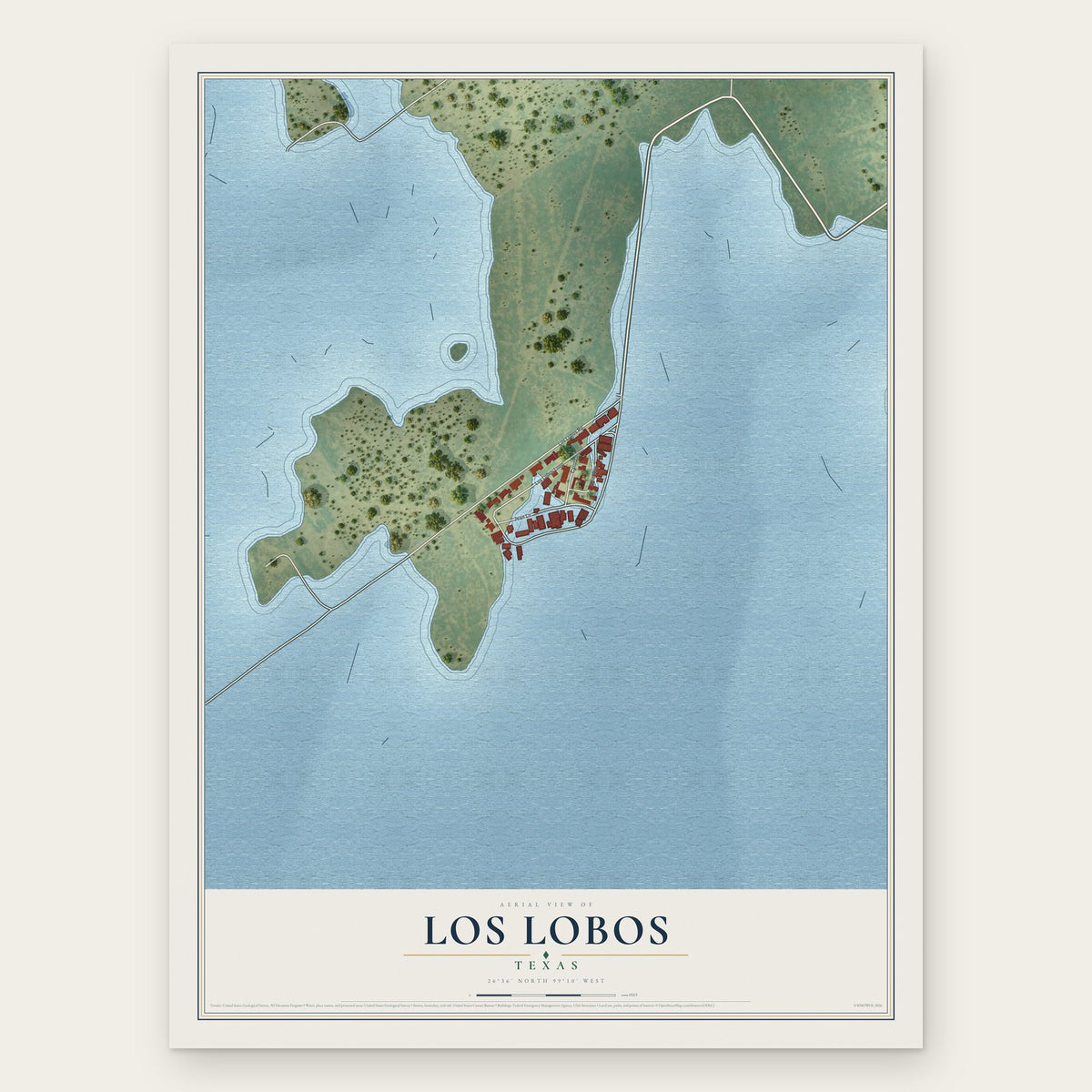 Los Lobos, Texas map print, the full design