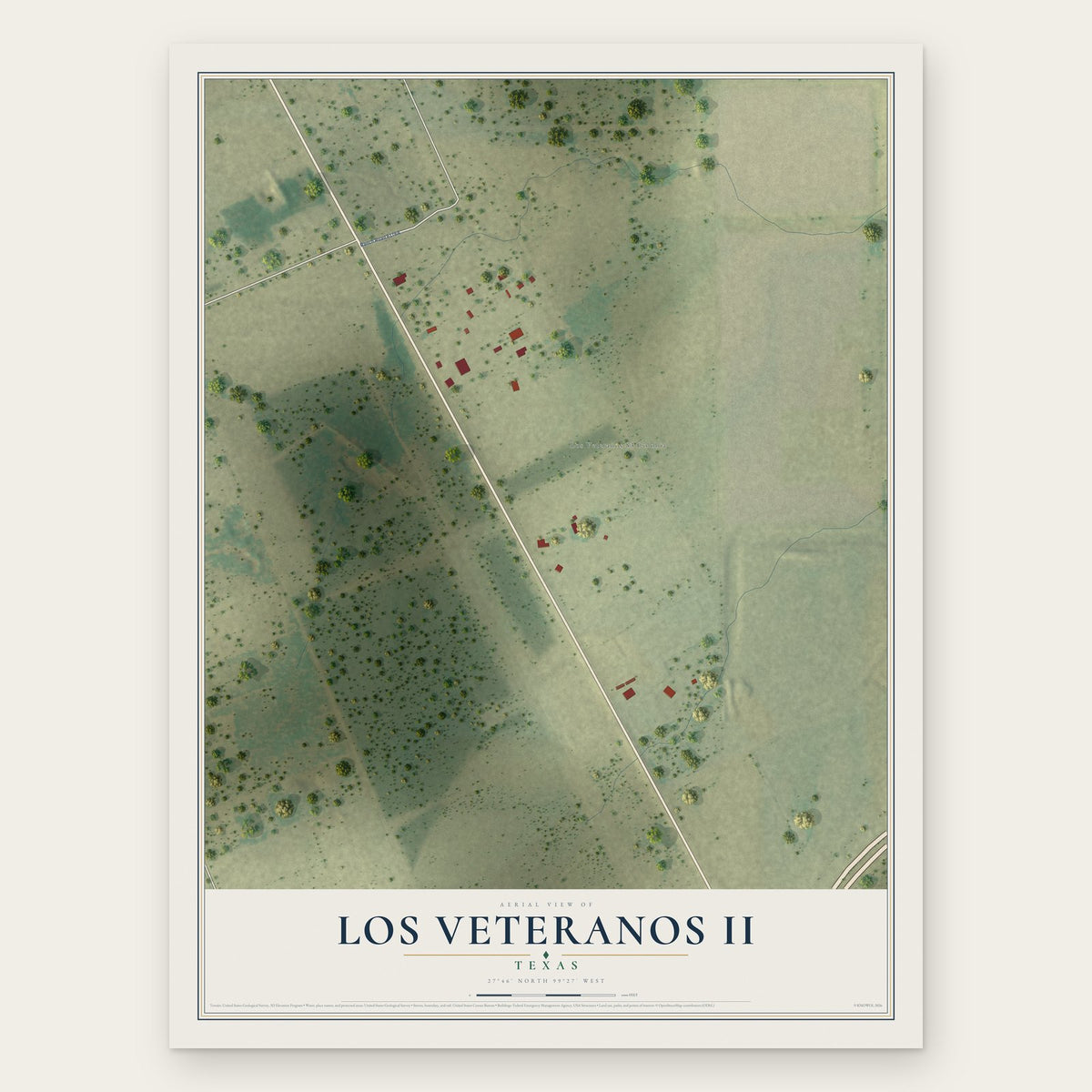 Los Veteranos II, Texas map print, the full design
