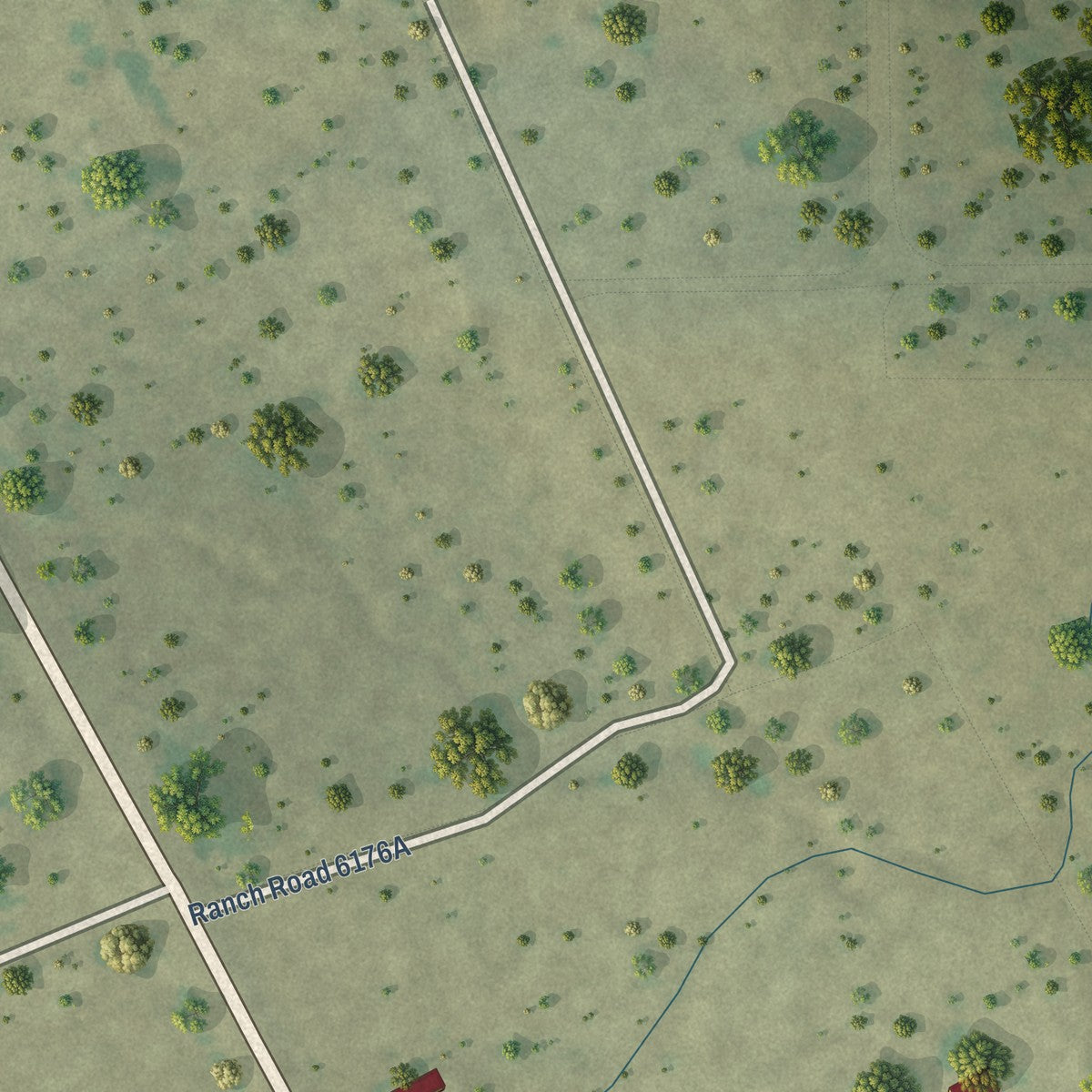 Close-up of the map of Los Veteranos II, Texas print showing street and building detail