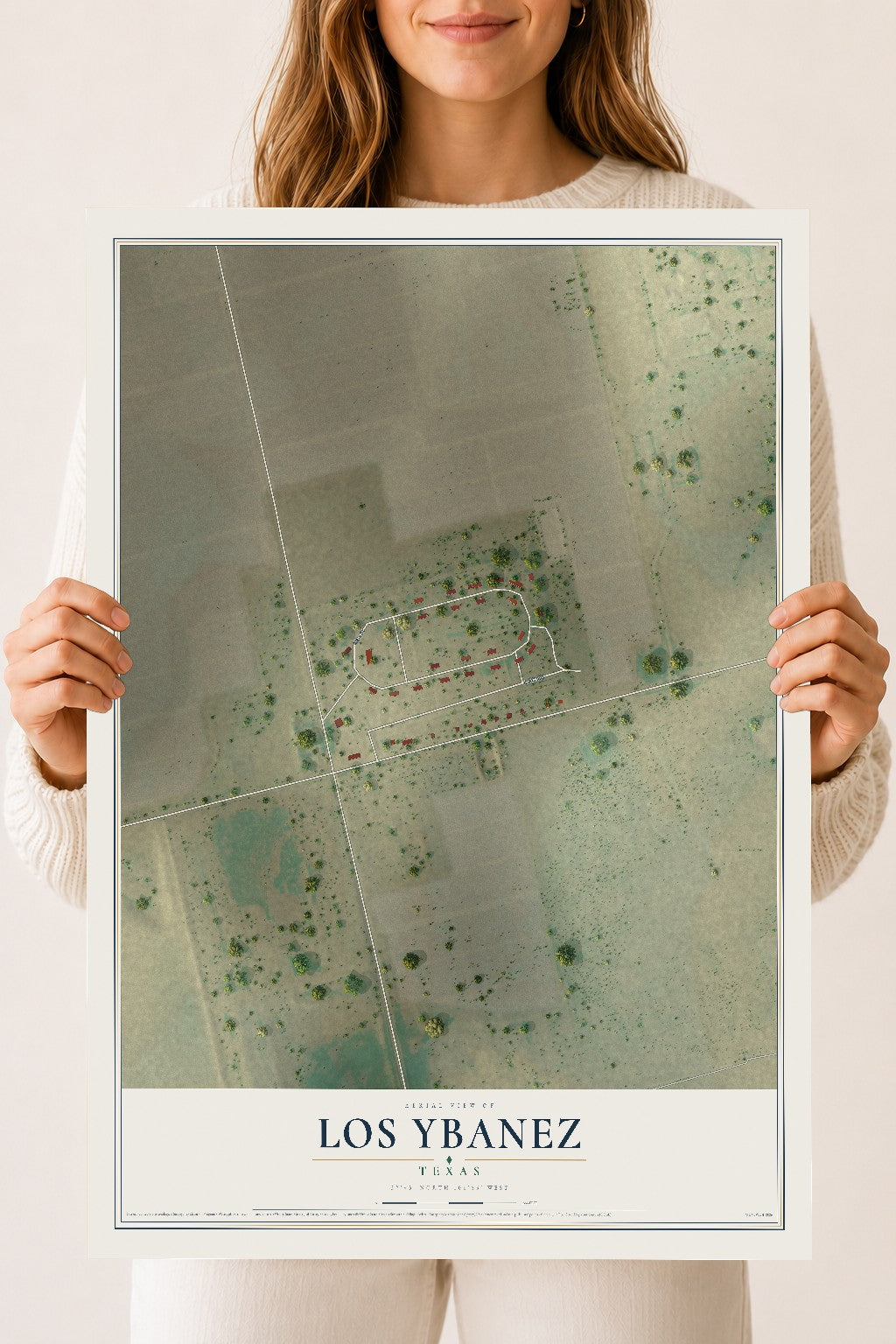 Map of Los Ybanez, Texas, 18 x 24 inch unframed archival matte print
