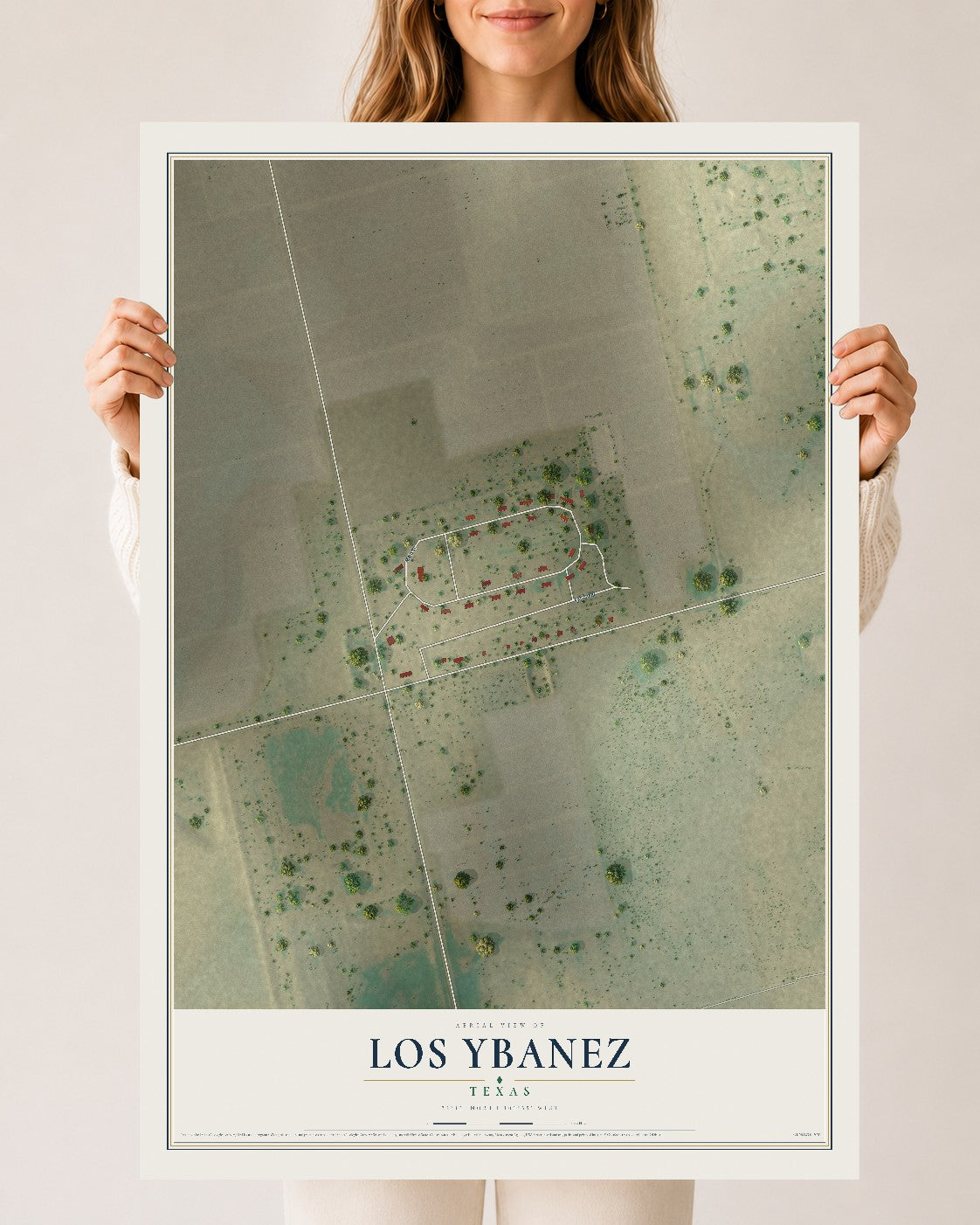 Map of Los Ybanez, Texas, 24 x 36 inch unframed archival matte print