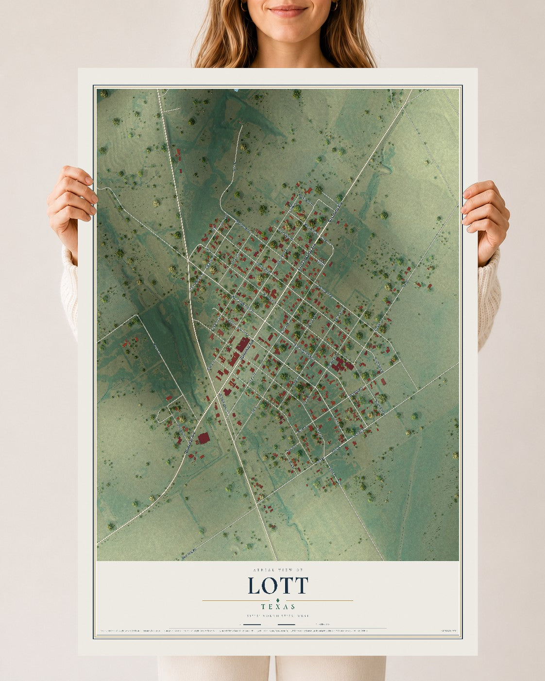 Map of Lott, Texas, 24 x 36 inch unframed archival matte print