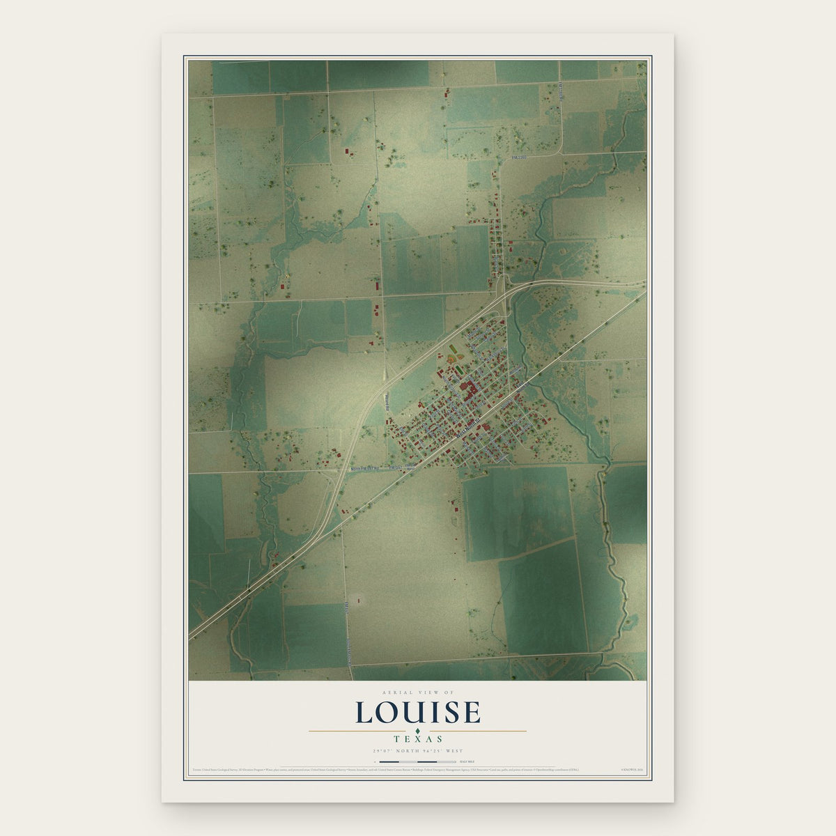 Louise, Texas map print, the full design