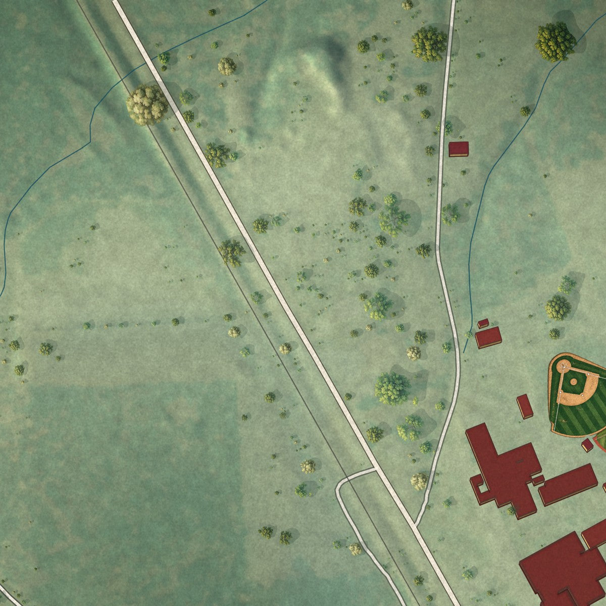 Second close-up of the map of Lovelady, Texas print showing more streets and buildings