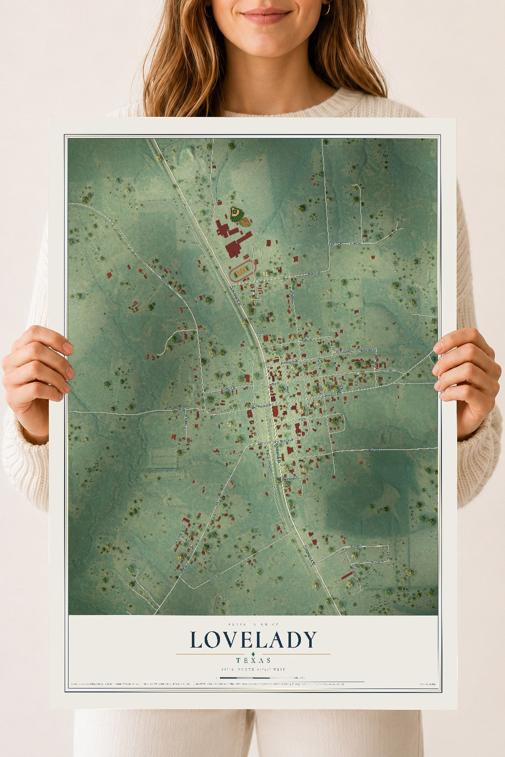 Map of Lovelady, Texas, 18 x 24 inch unframed archival matte print