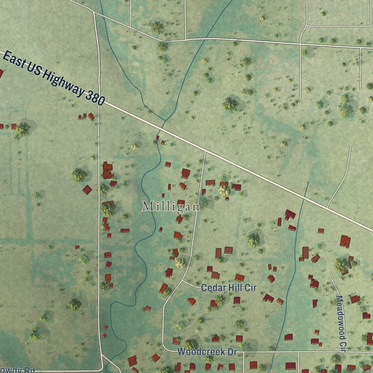 Second close-up of the map of Lowry Crossing, Texas print showing more streets and buildings