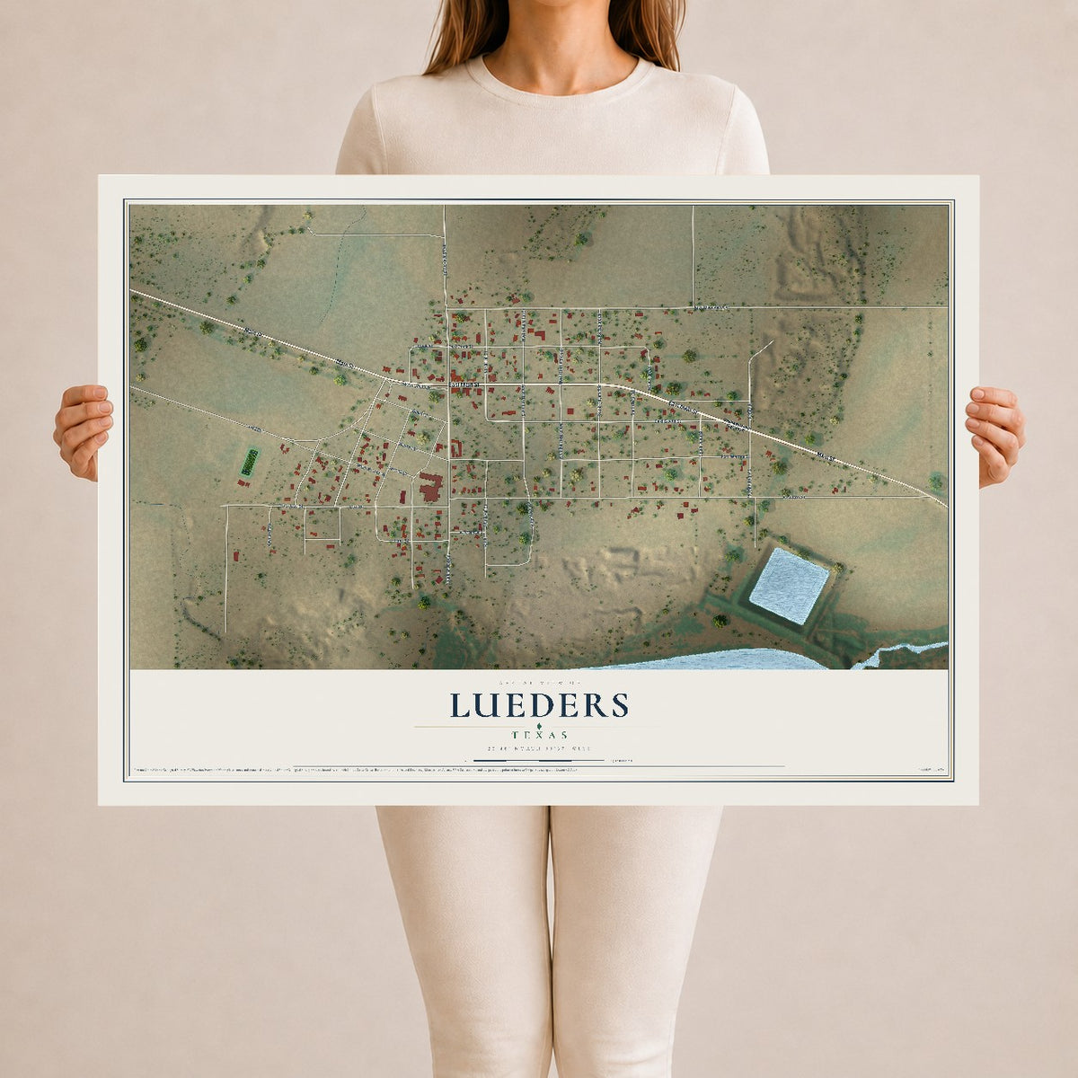 Map of Lueders, Texas, 24 x 36 inch unframed archival matte print
