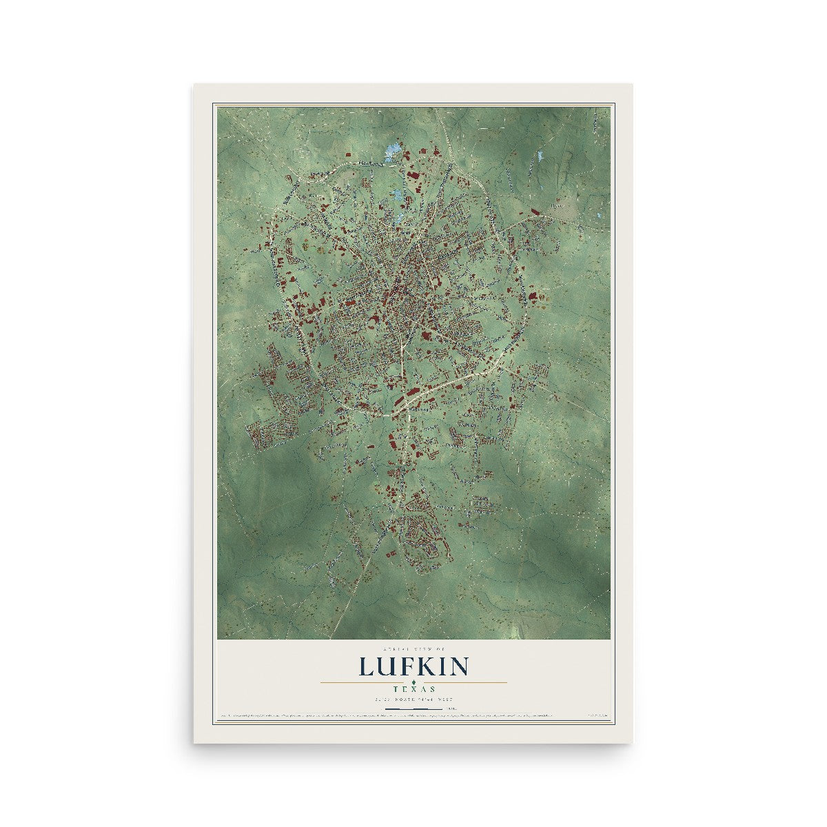 Map of Lufkin, Texas, 12 x 18 inch unframed archival matte print