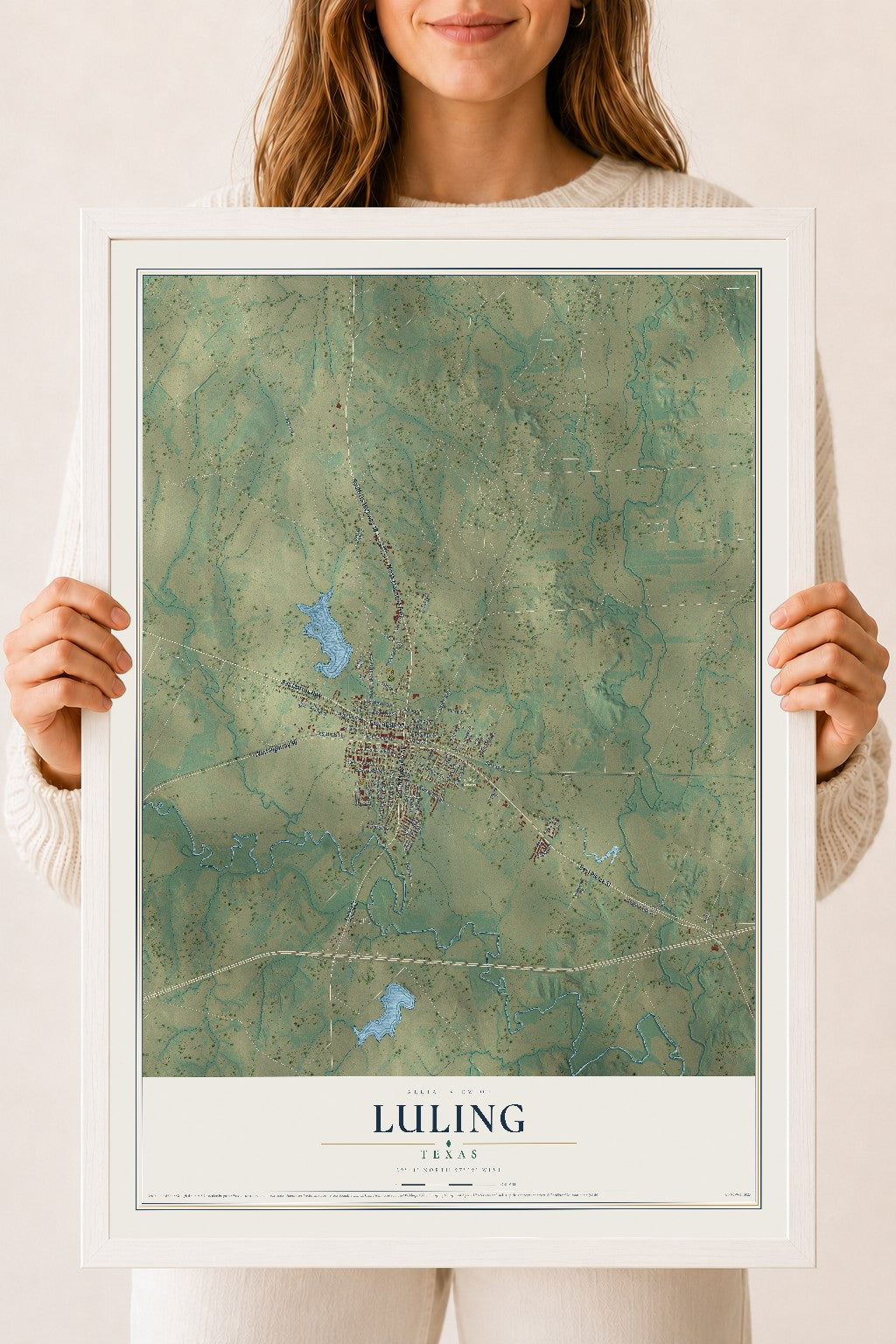 Map of Luling, Texas, 18 x 24 inch print in a white wood frame