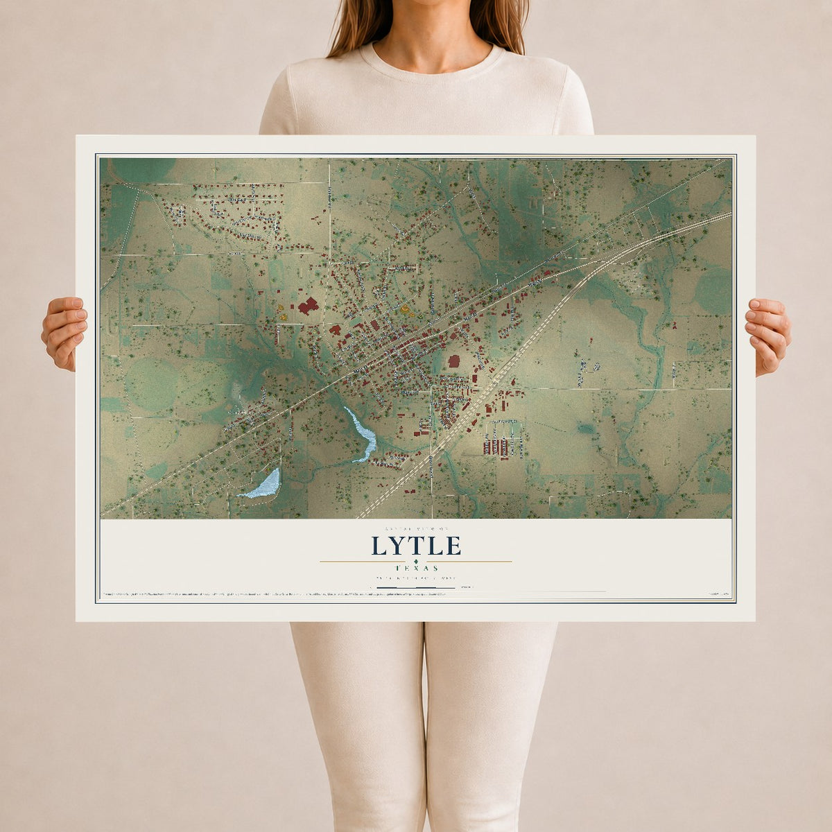 Map of Lytle, Texas, 24 x 36 inch unframed archival matte print