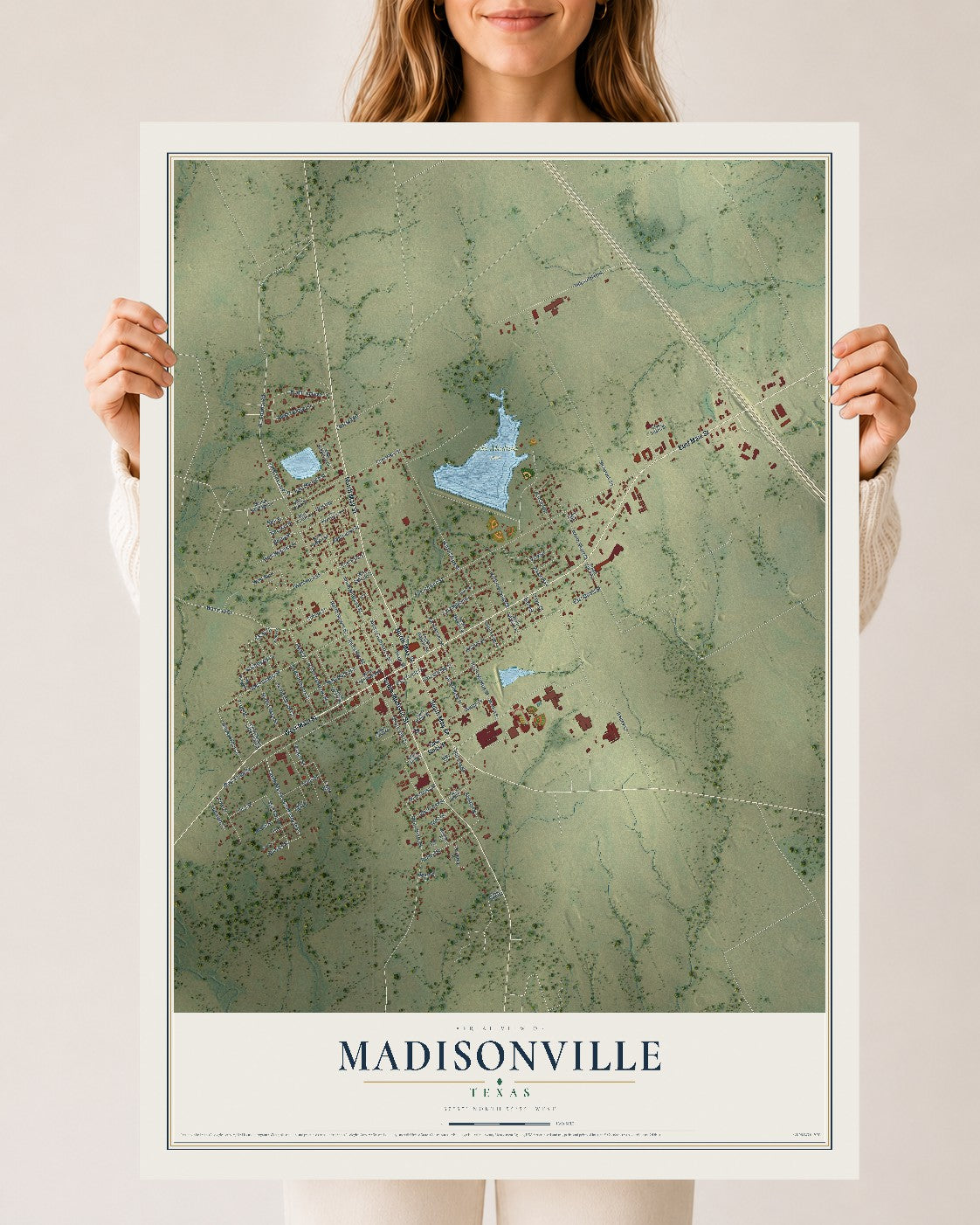 Map of Madisonville, Texas, 24 x 36 inch unframed archival matte print