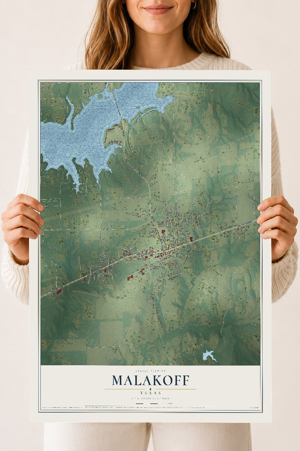 Map of Malakoff, Texas, 18 x 24 inch unframed archival matte print