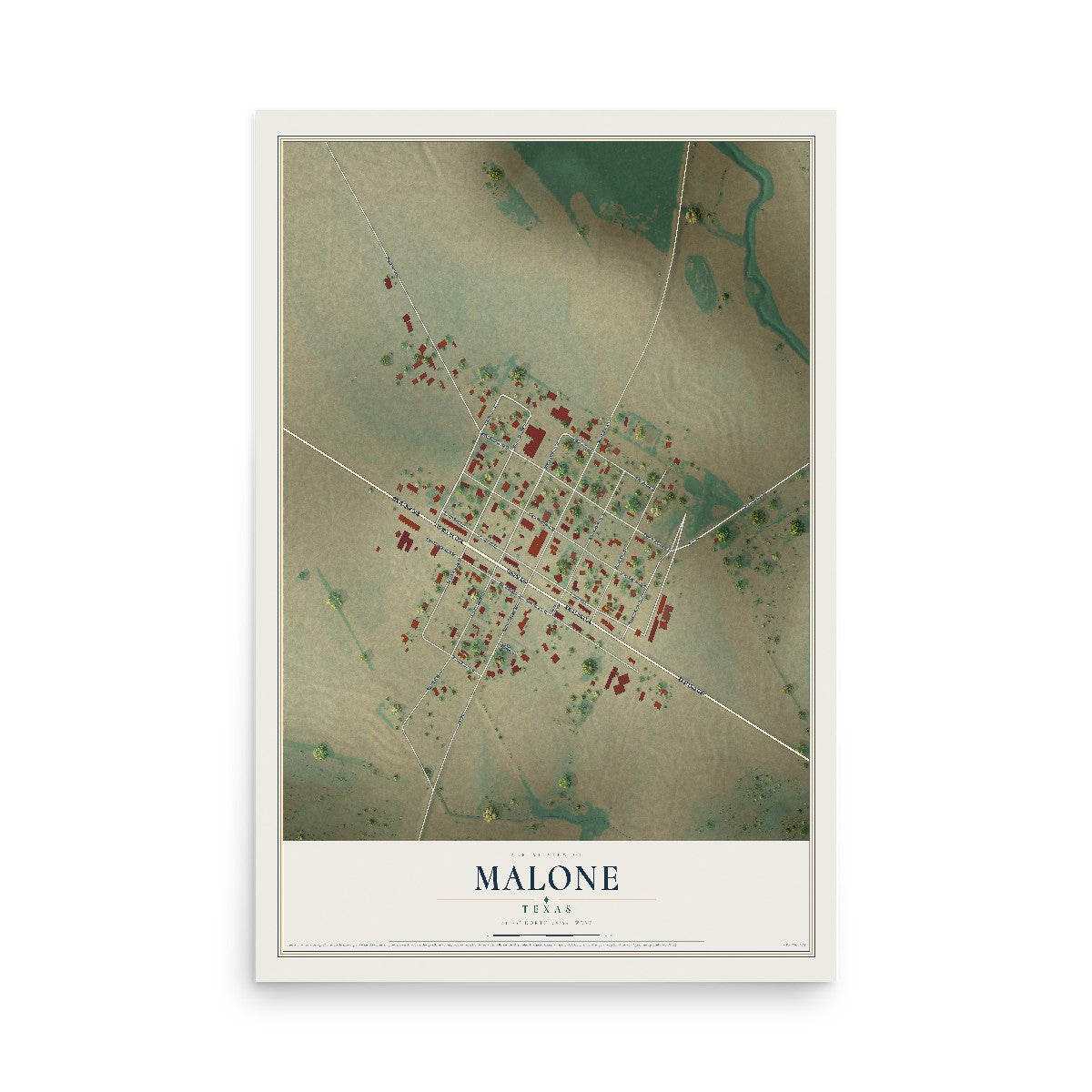 Map of Malone, Texas, 12 x 18 inch unframed archival matte print