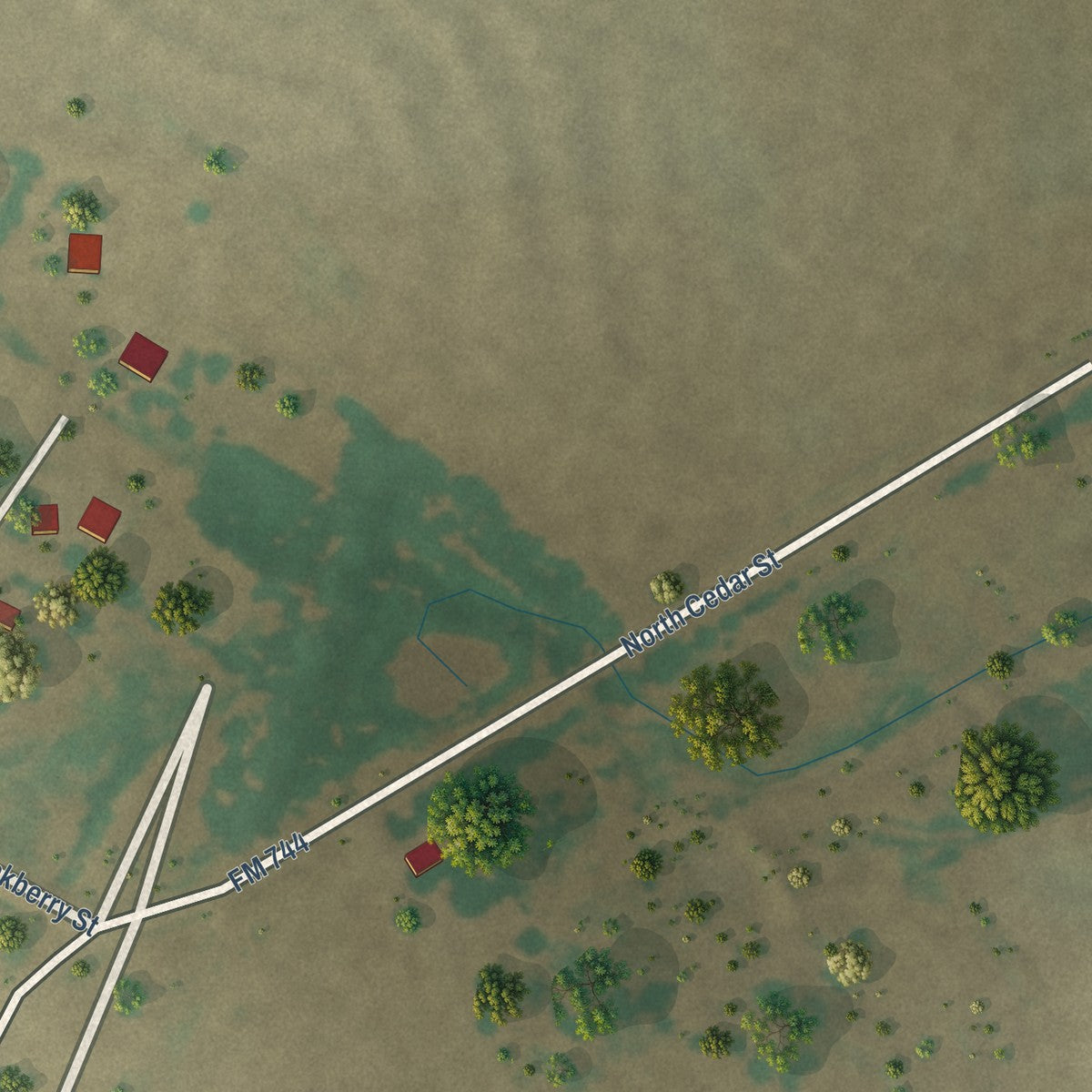 Second close-up of the map of Malone, Texas print showing more streets and buildings