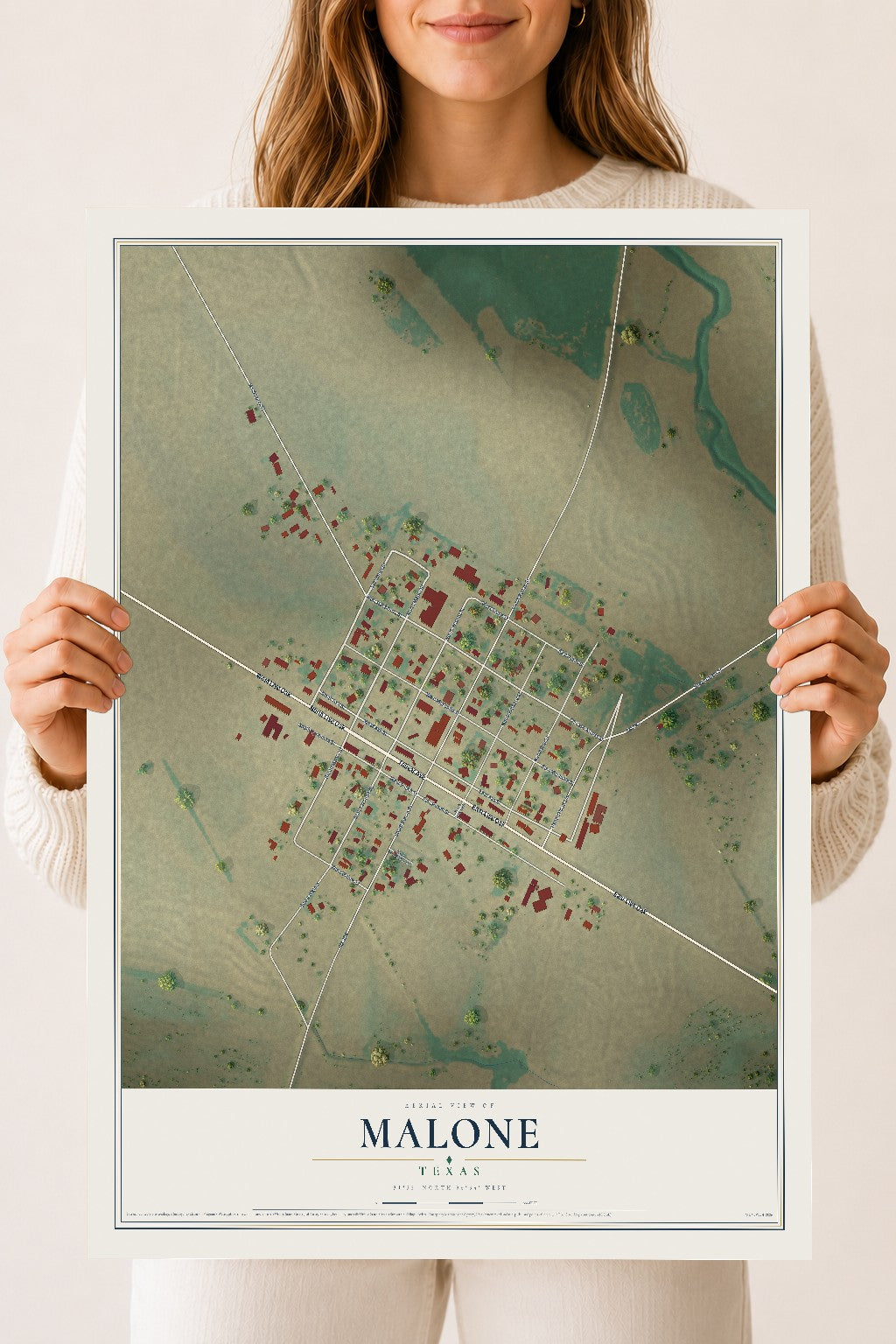 Map of Malone, Texas, 18 x 24 inch unframed archival matte print