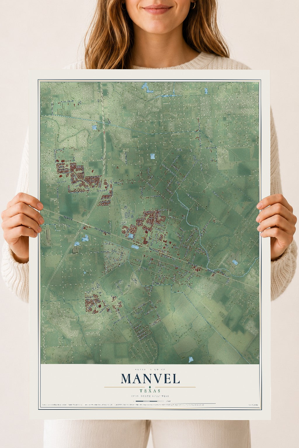 Map of Manvel, Texas, 18 x 24 inch unframed archival matte print