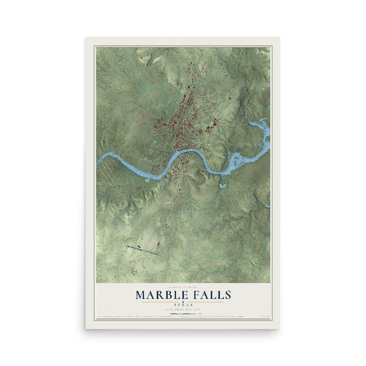 Map of Marble Falls, Texas, 12 x 18 inch unframed archival matte print