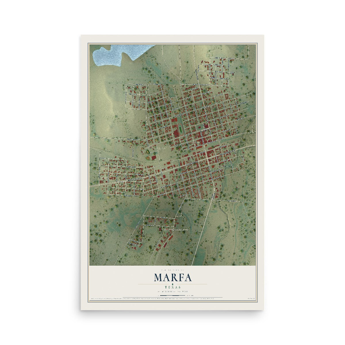 Map of Marfa, Texas, 12 x 18 inch unframed archival matte print