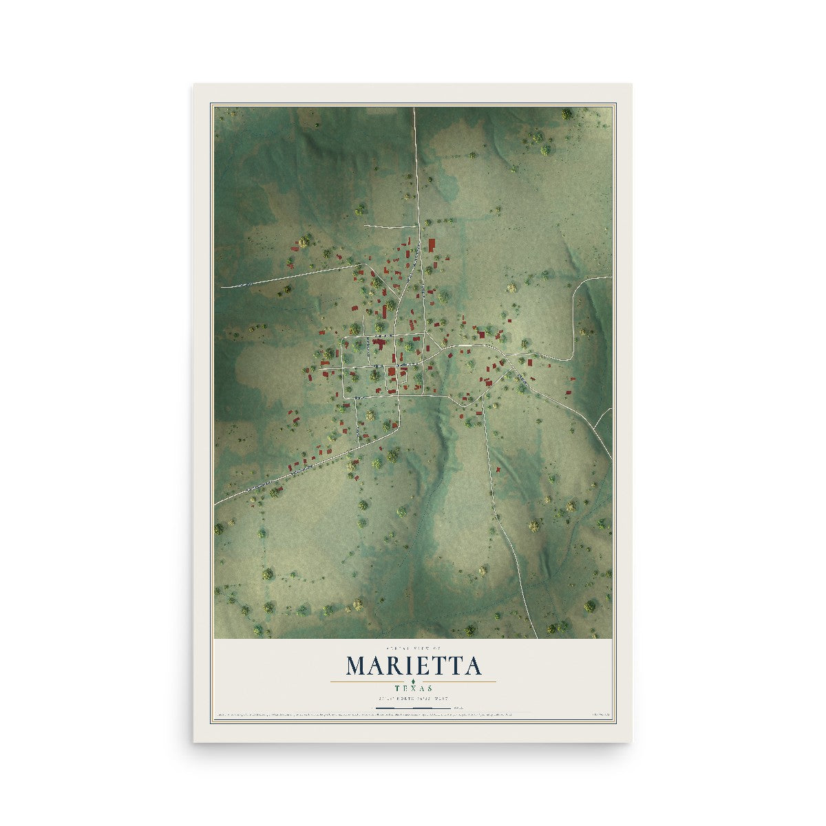 Map of Marietta, Texas, 12 x 18 inch unframed archival matte print