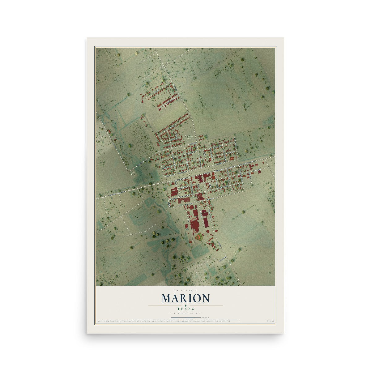 Map of Marion, Texas, 12 x 18 inch unframed archival matte print
