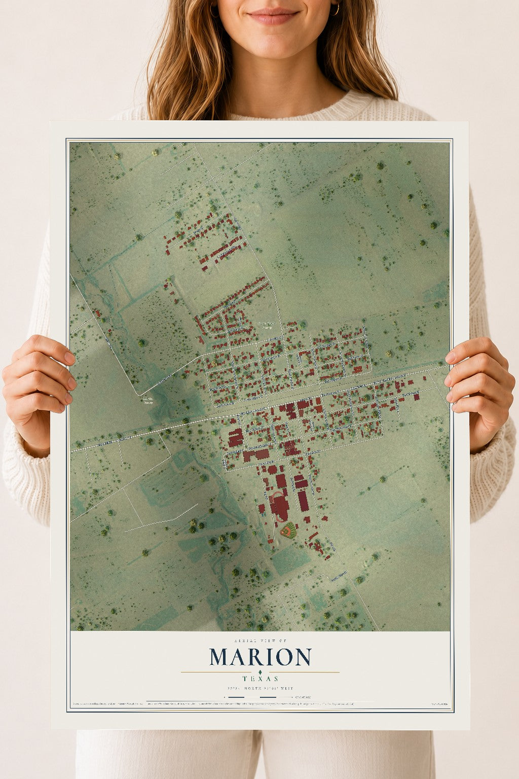 Map of Marion, Texas, 18 x 24 inch unframed archival matte print