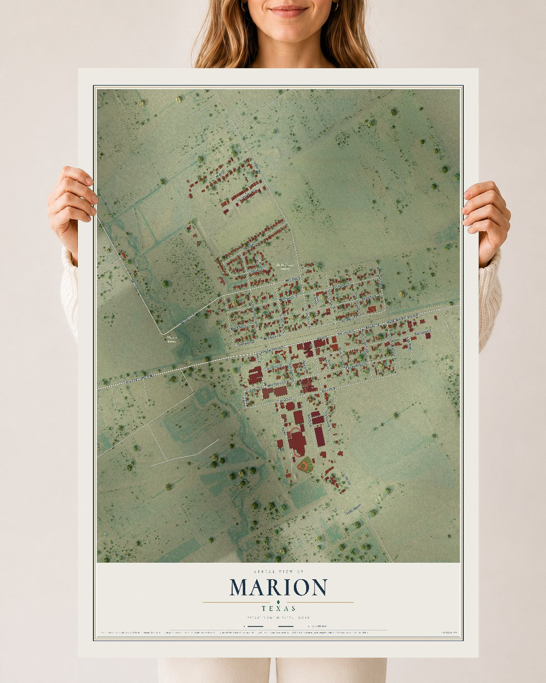 Map of Marion, Texas, 24 x 36 inch unframed archival matte print