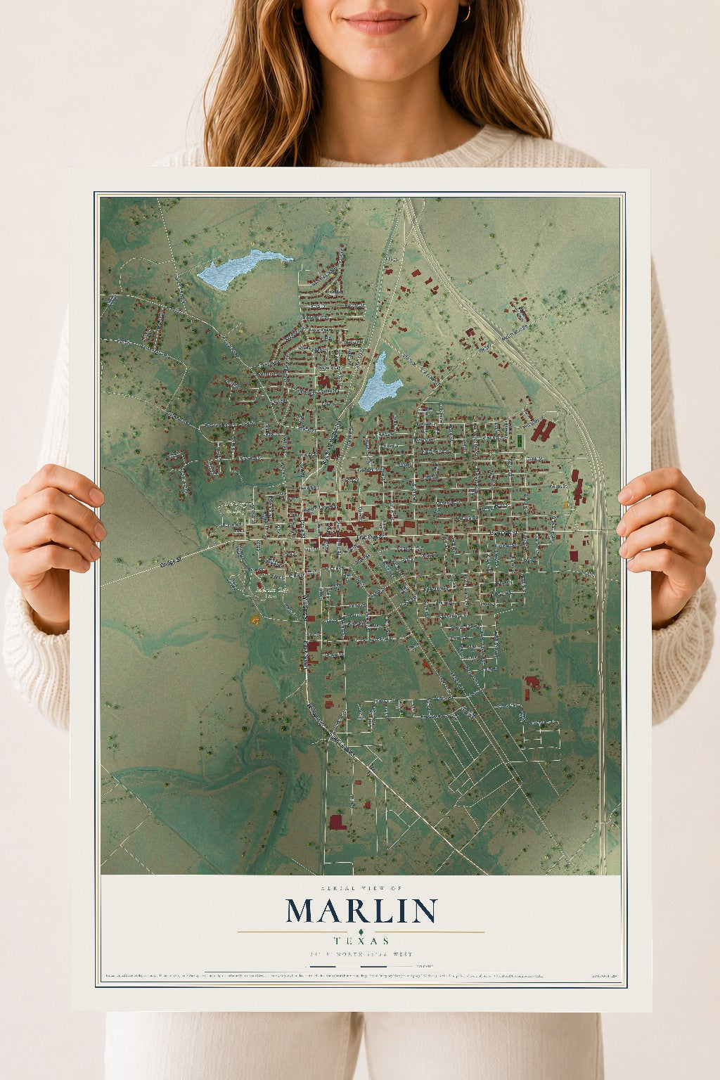 Map of Marlin, Texas, 18 x 24 inch unframed archival matte print