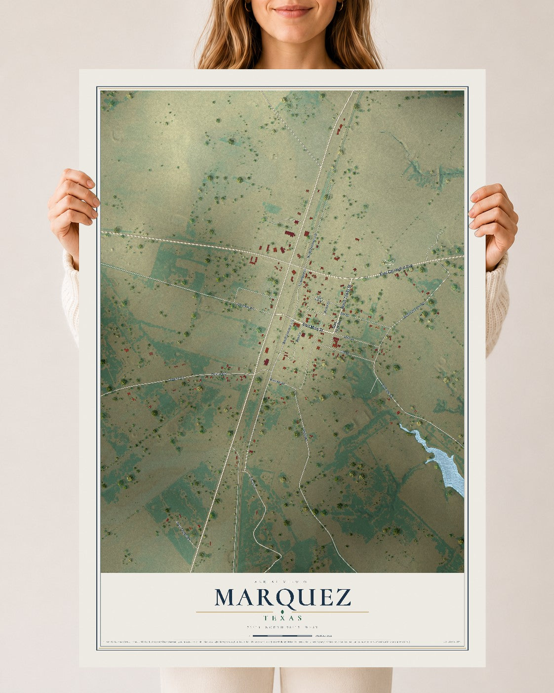 Map of Marquez, Texas, 24 x 36 inch unframed archival matte print