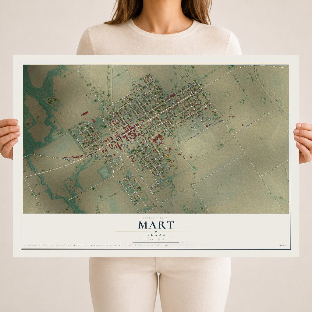 Map of Mart, Texas, 18 x 24 inch unframed archival matte print