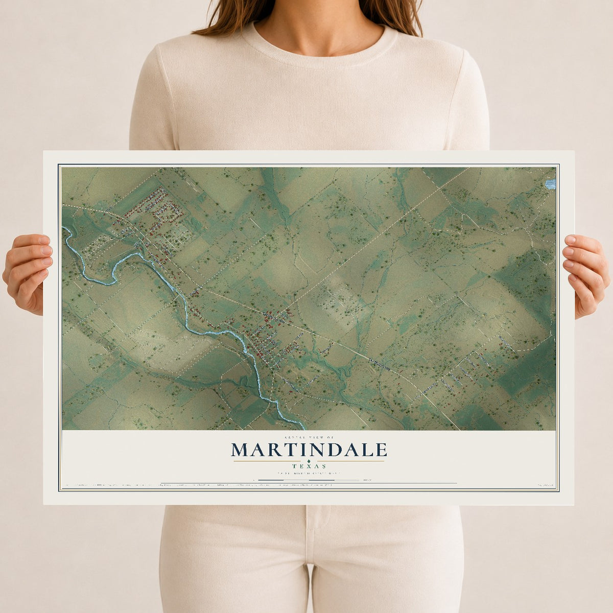 Map of Martindale, Texas, 12 x 18 inch unframed archival matte print