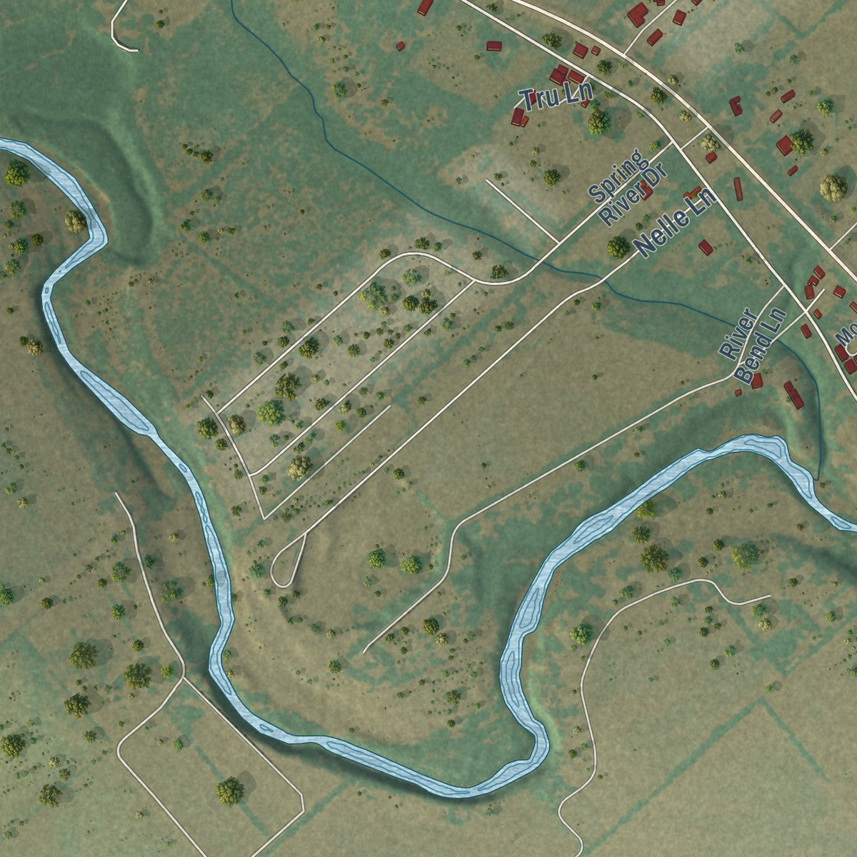 Close-up of the map of Martindale, Texas print showing street and building detail