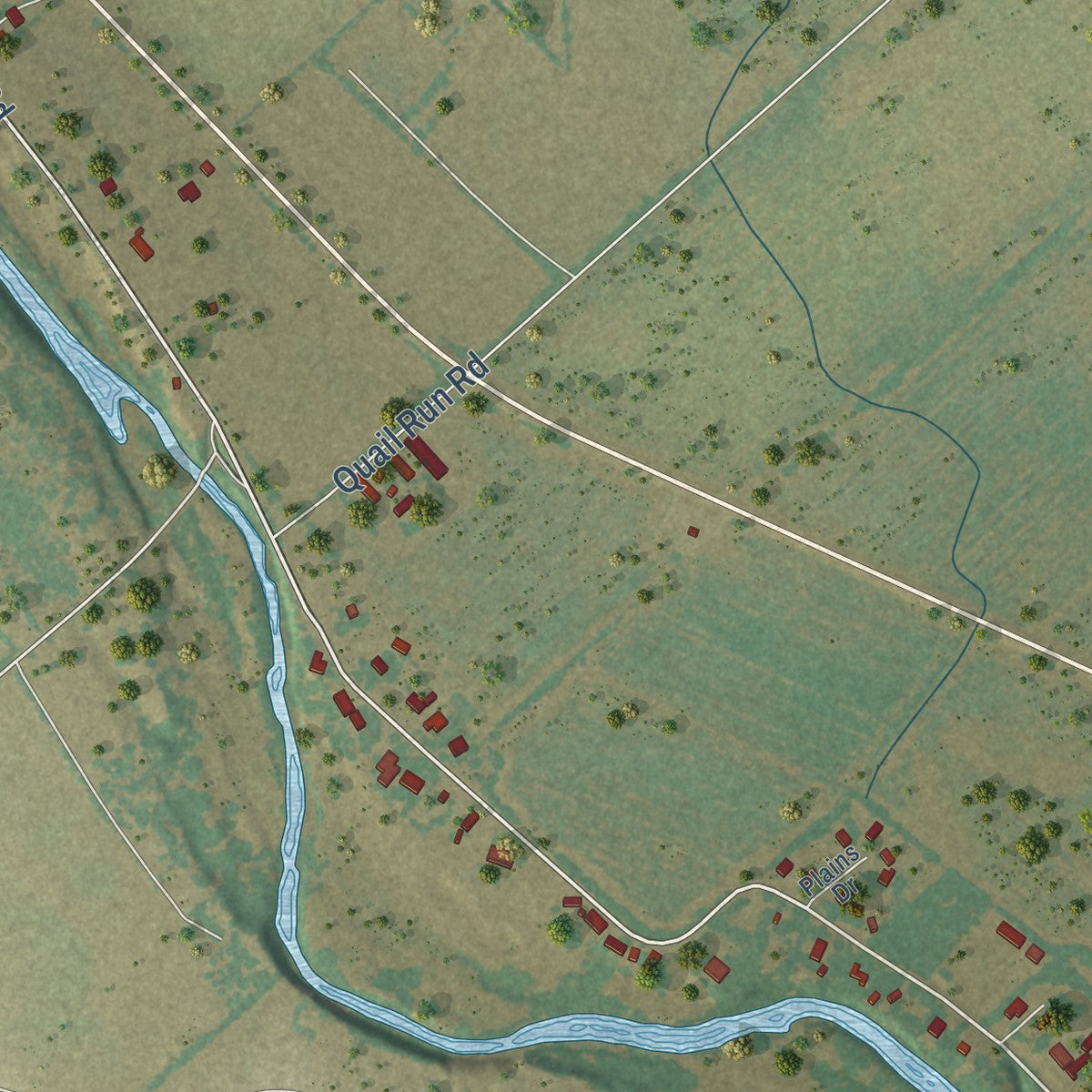 Second close-up of the map of Martindale, Texas print showing more streets and buildings