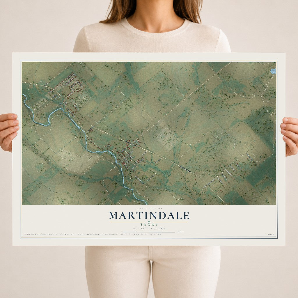 Map of Martindale, Texas, 18 x 24 inch unframed archival matte print